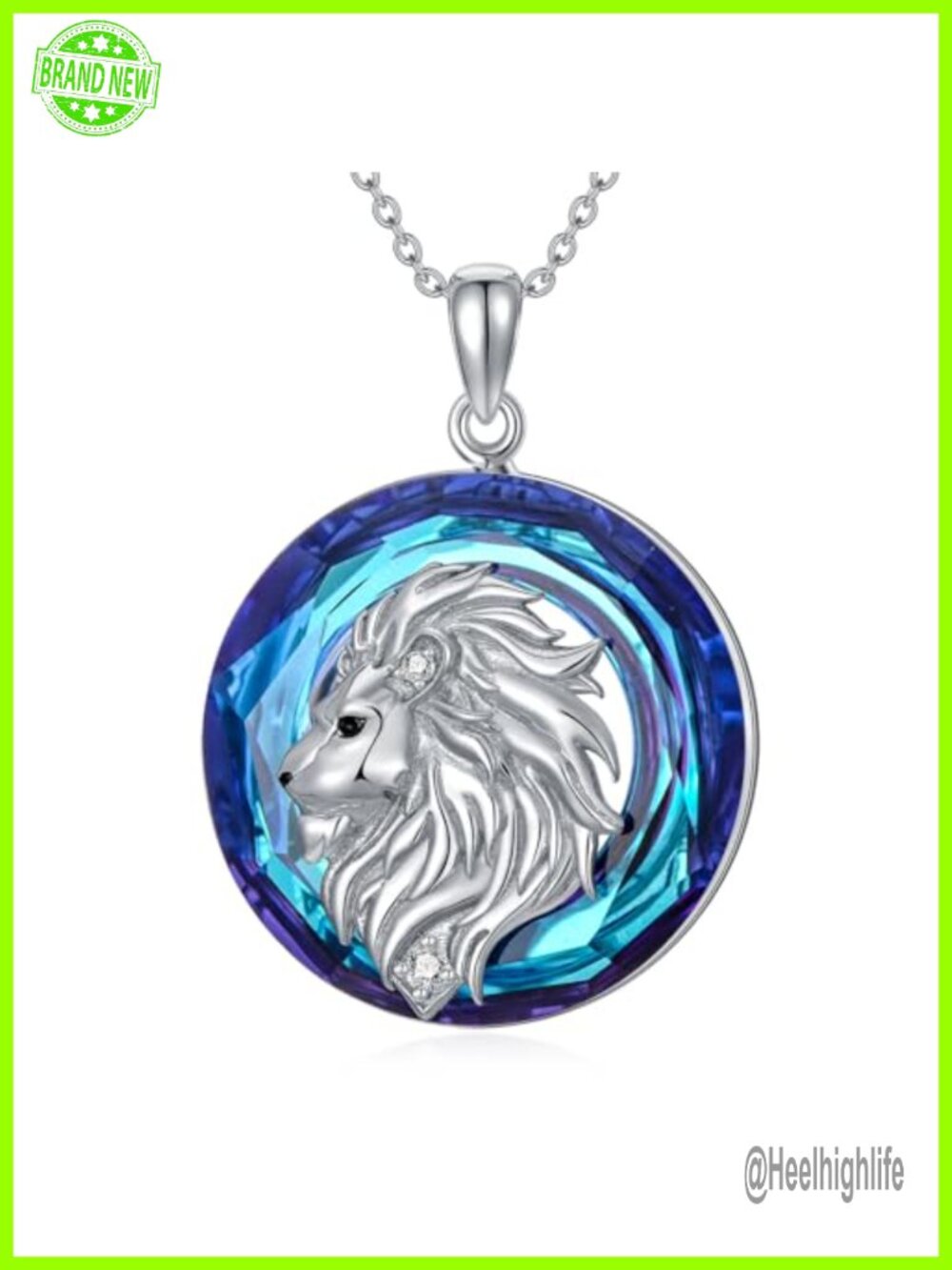 925 Sterling Silver Lab Grown Diamond Lion Pendant Necklace 18in